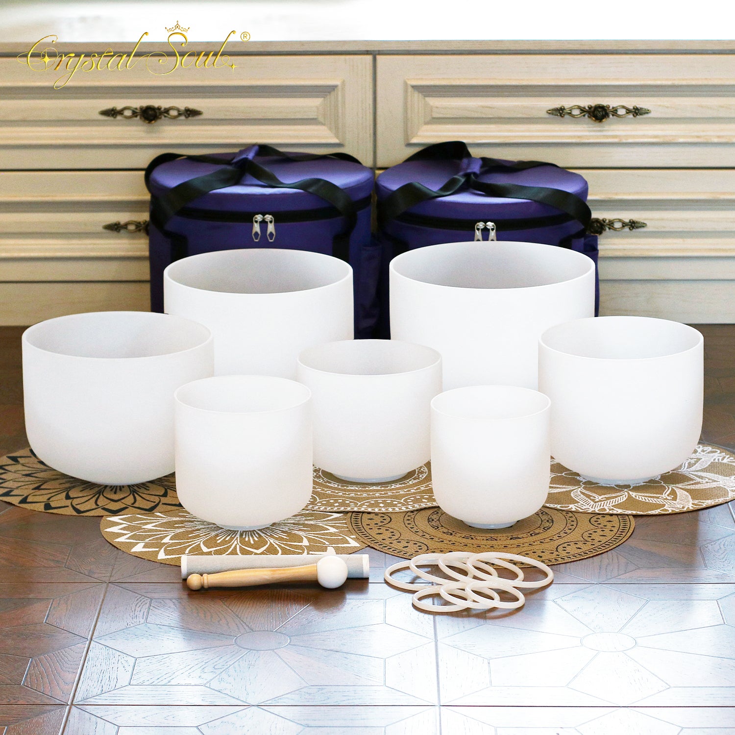 Crystal Soul Seven Chakra Classic White Frosted Crystal Bowl