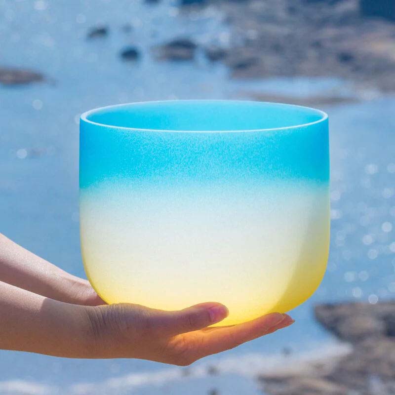 Crystal Soul Azure Yellow Gradient Frosted Quartz Crystal Singing Bowl
