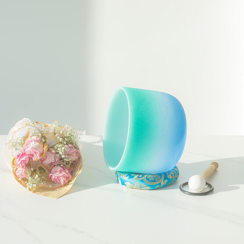 Crystal Soul Green White Azure Frosted Quartz Crystal Singing Bowl