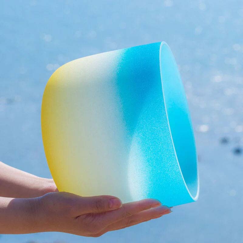 Crystal Soul Azure Yellow Gradient Frosted Quartz Crystal Singing Bowl