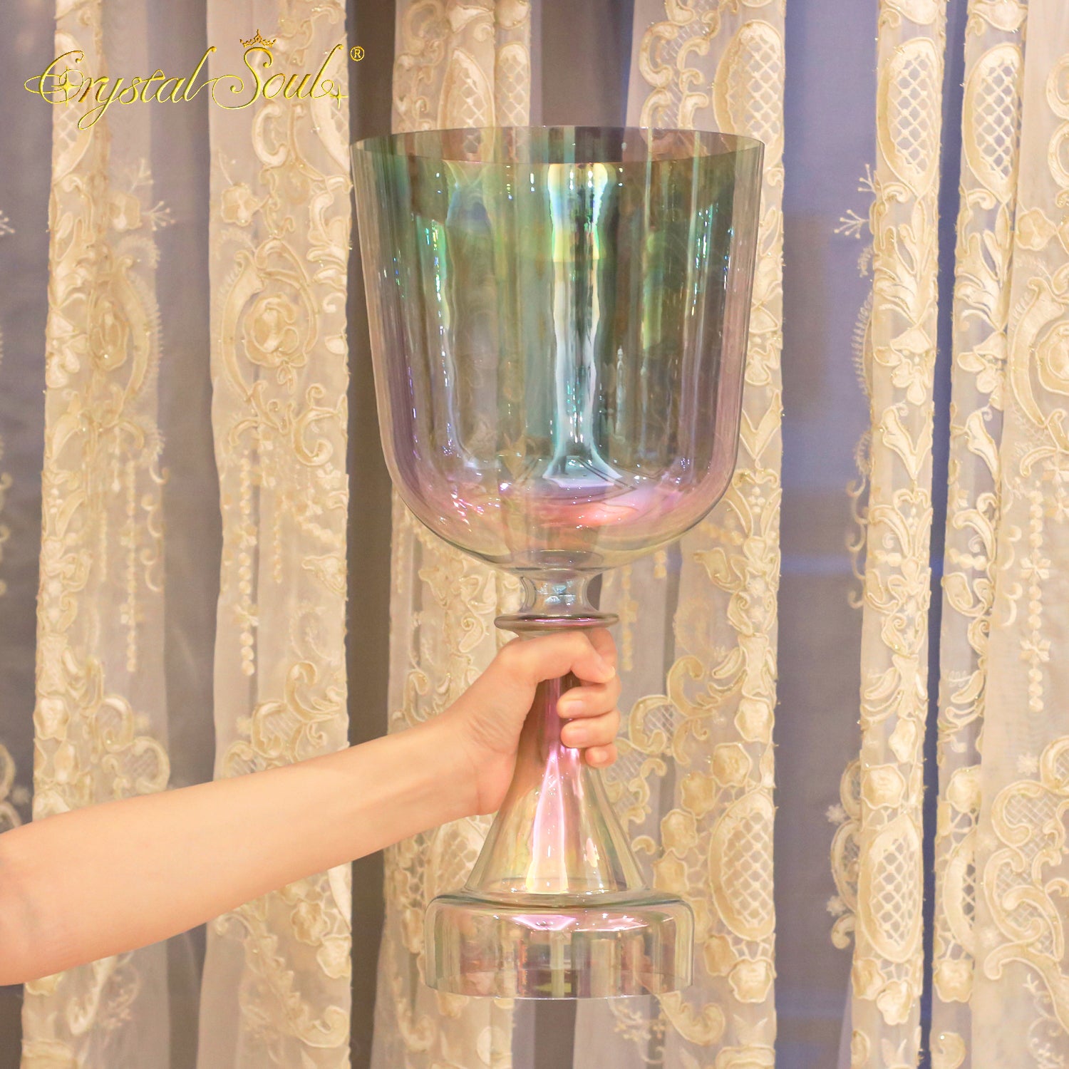 Crystal Soul Superior Design Coffee Brown Green Aurora Gradient Holy Chalice Crystal Singing Bowl