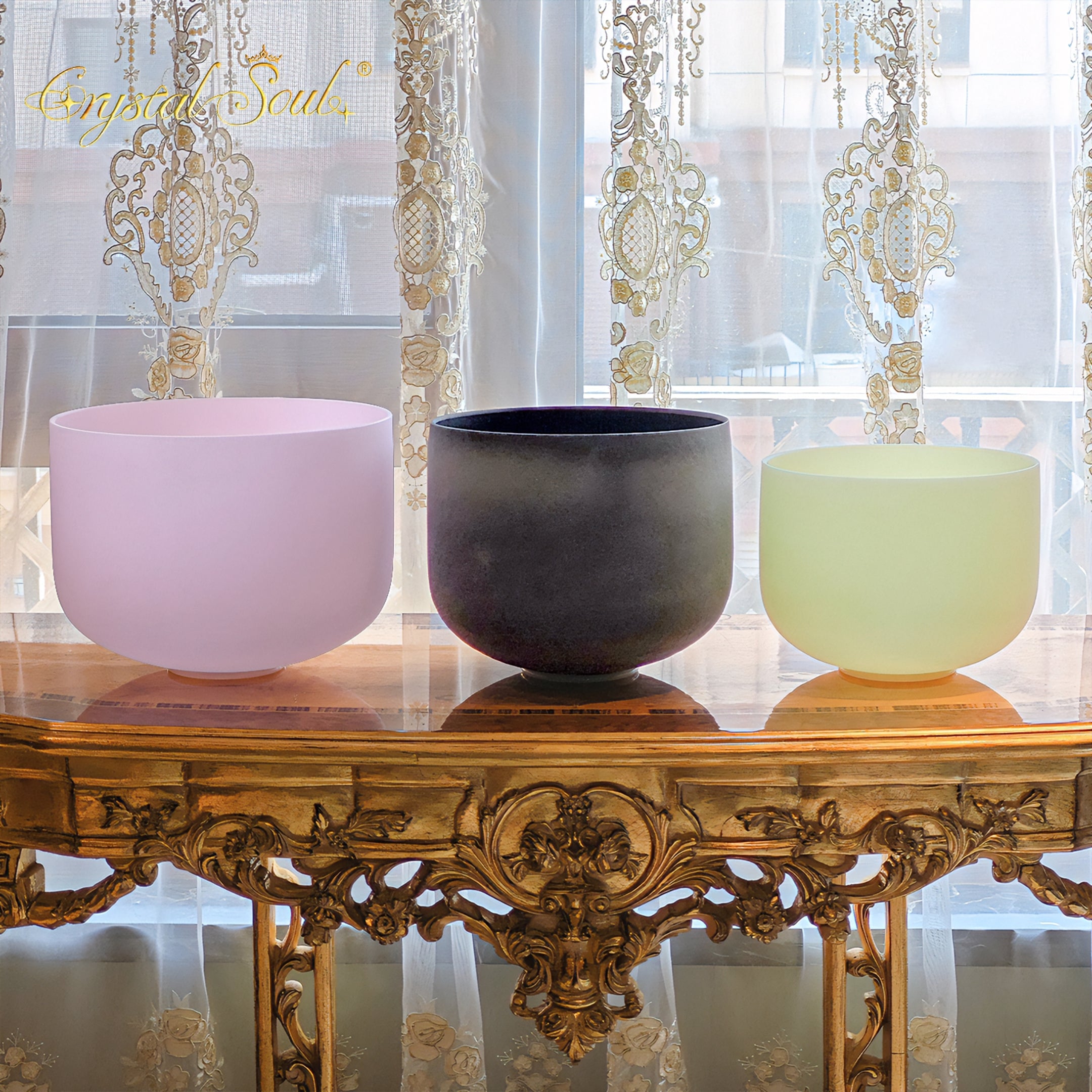 Crystal Soul High Quality Gemstone Fusion Frosted Crystal Bowl Sets