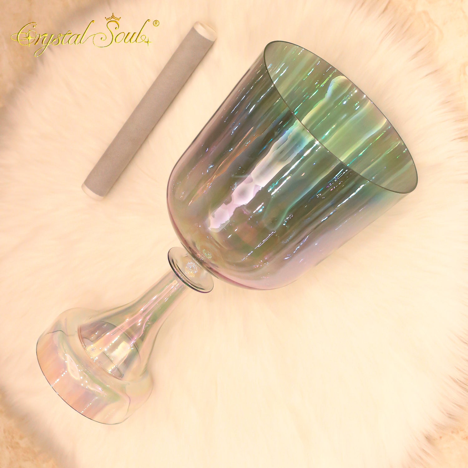 Crystal Soul Superior Design Coffee Brown Green Aurora Gradient Holy Chalice Crystal Singing Bowl