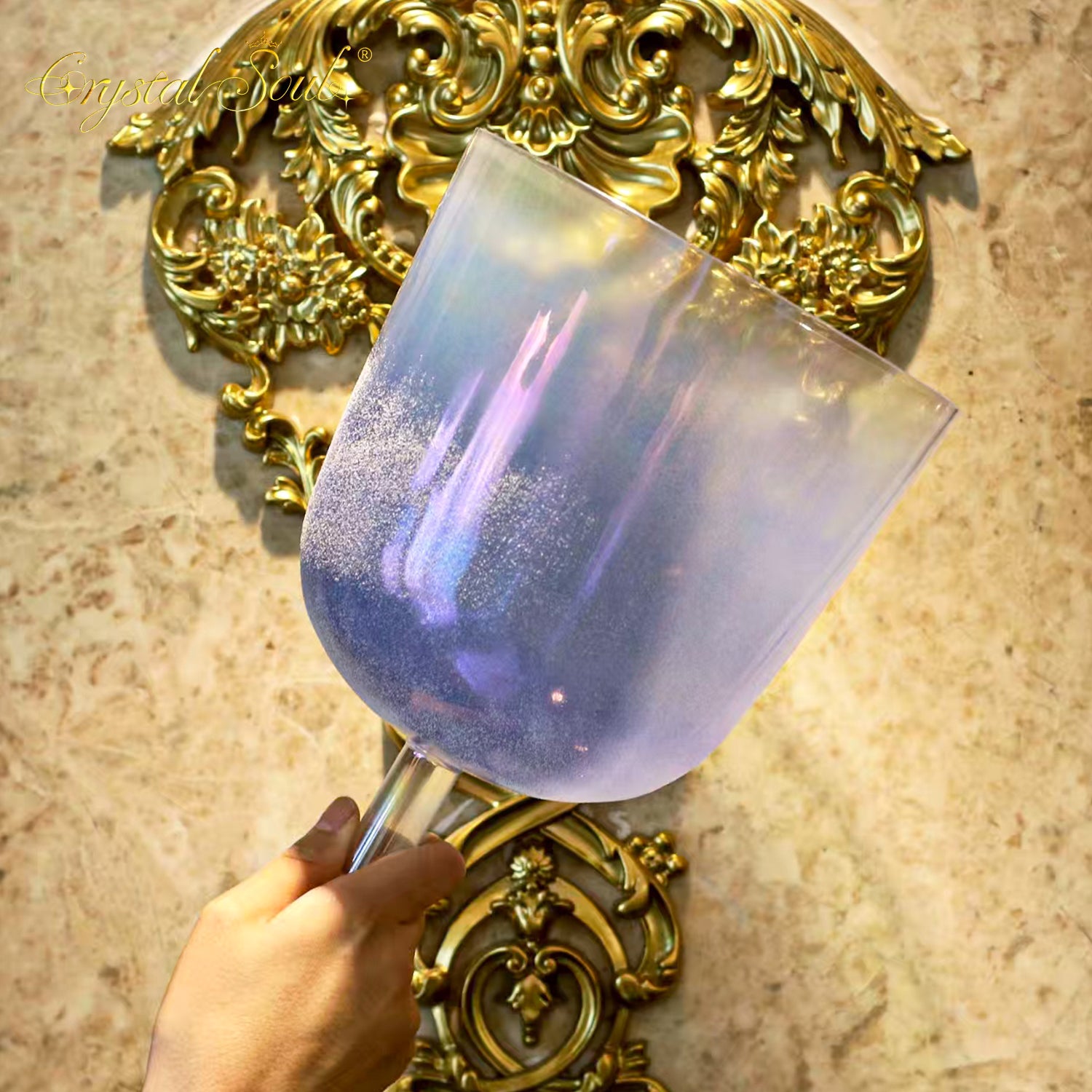 Crystal Soul NEW Design Crystal Sand Surrounding Indigo Aurora Handle Alchemy Crystal Bowl