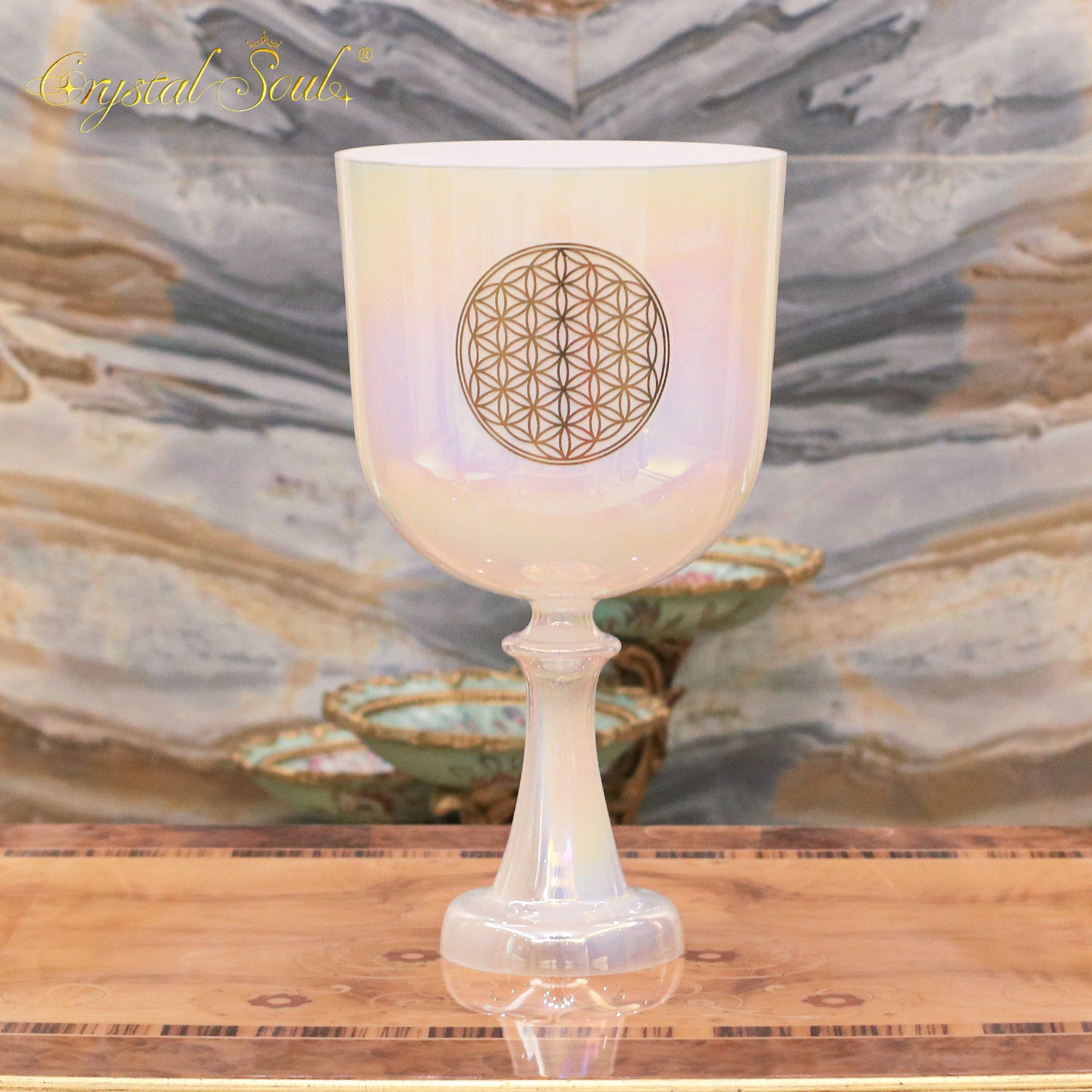 Crystal Soul Flower of Life White Holy Chalice Alchemy Crystal Bowl