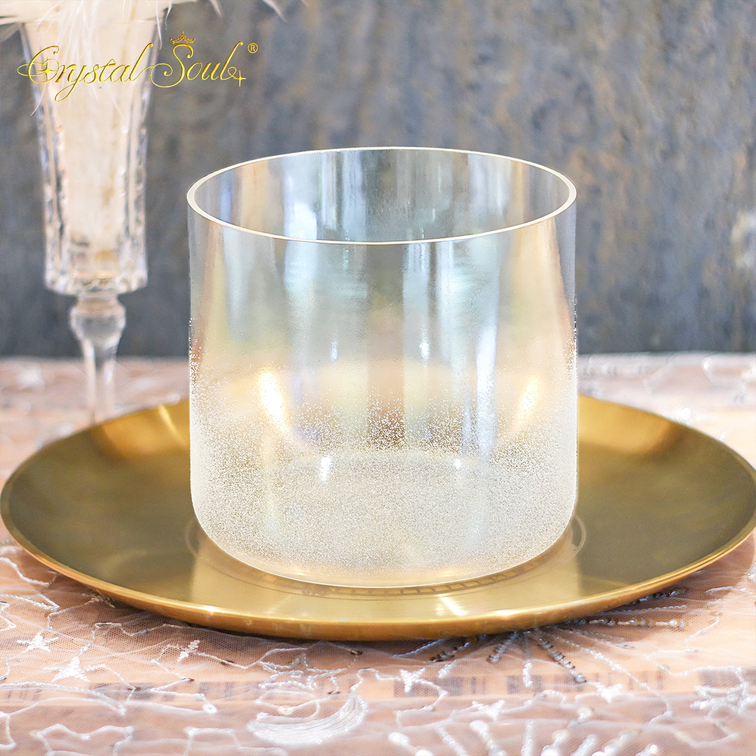 Crystal Soul White Pearl Sandblasted Alchemy Crystal Bowl