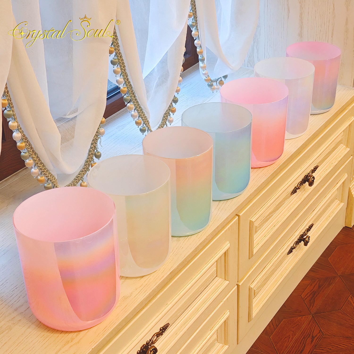 Crystal Soul Superior Design Macaron Pastel Colors Seven Chakra Alchemy Crystal Singing Bowl Harmony Set