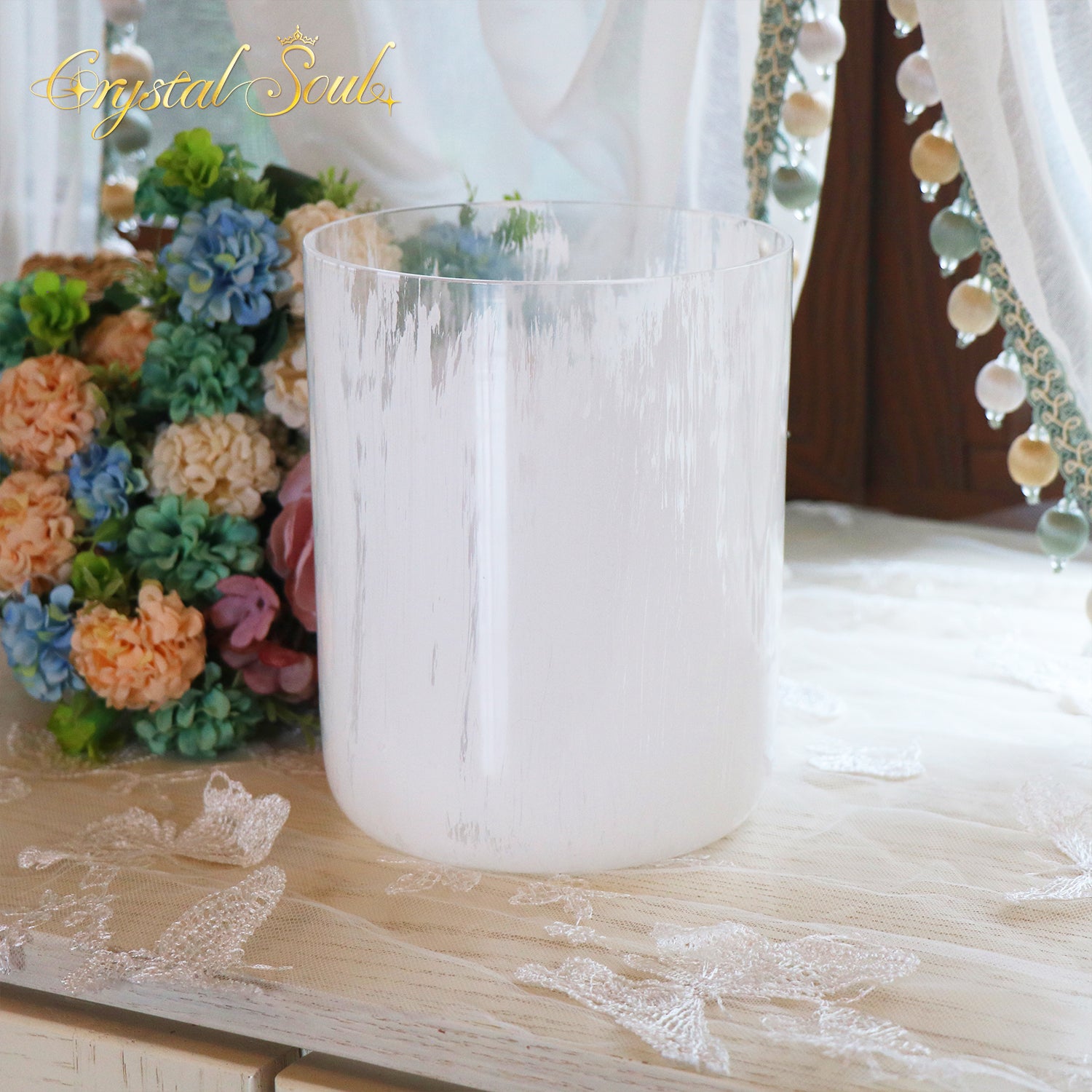 Crystal Soul Spiritual Series Hand Painted White Waterfall Texture Alchemy Crystal Bowl