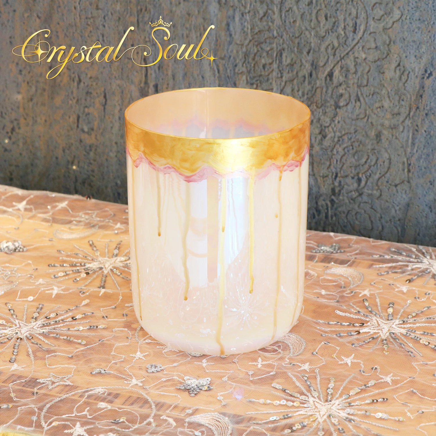 Crystal Soul Reiki Series Golden Drop Iridescent Gilded Alchemy Crystal Bowl