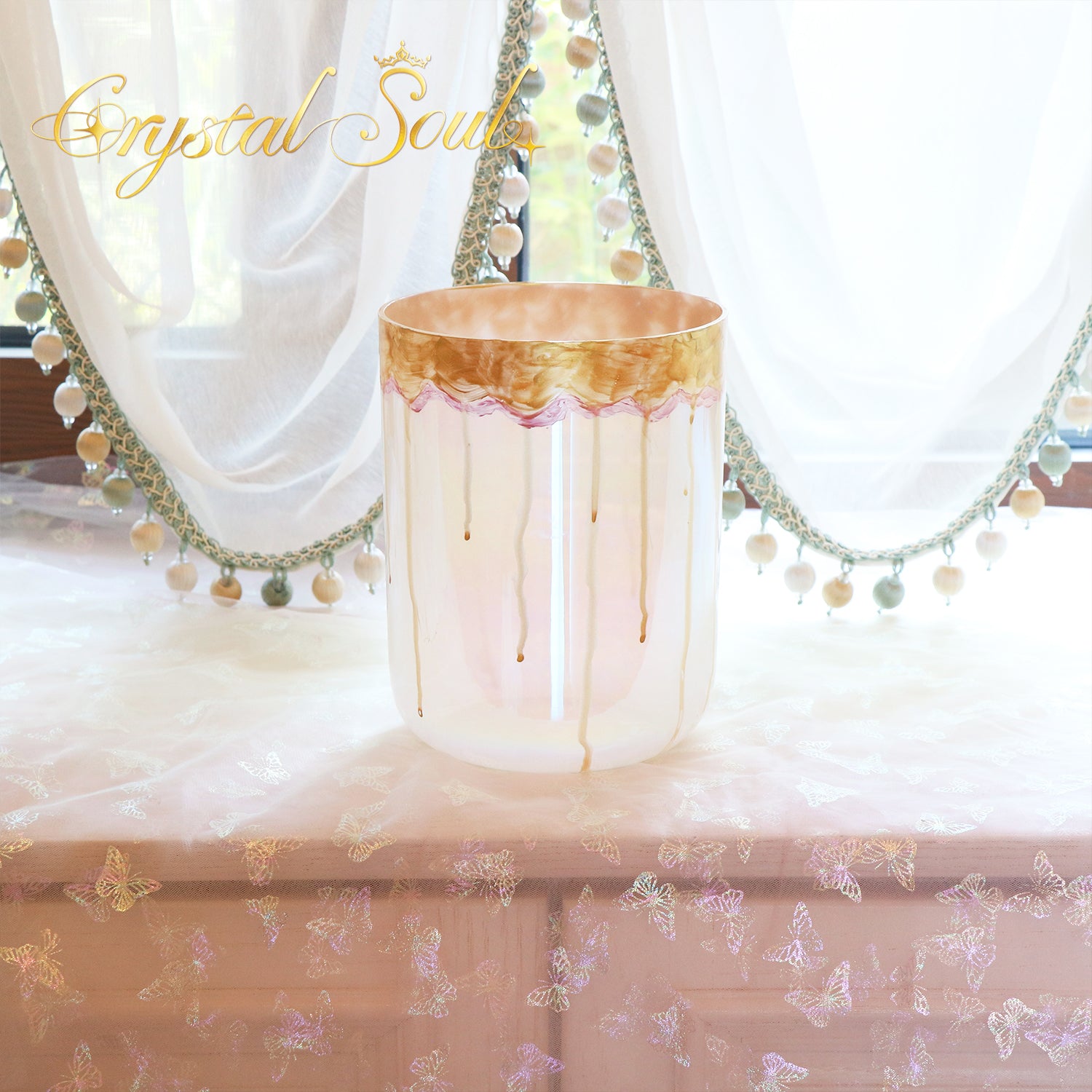 Crystal Soul Reiki Series Golden Drop Iridescent Gilded Alchemy Crystal Bowl