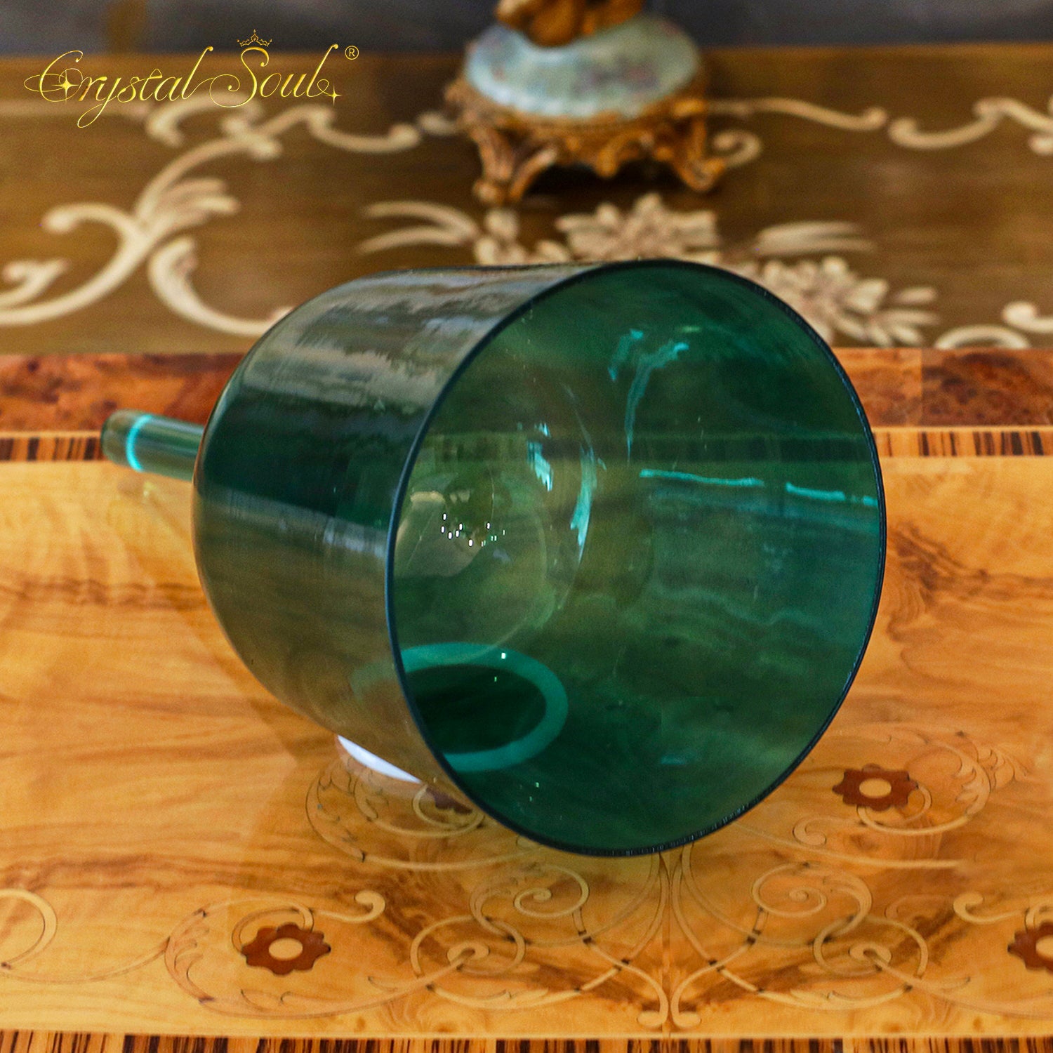Crystal Soul Peacock Green Dark Green Handle Alchemy Crystal Bowl