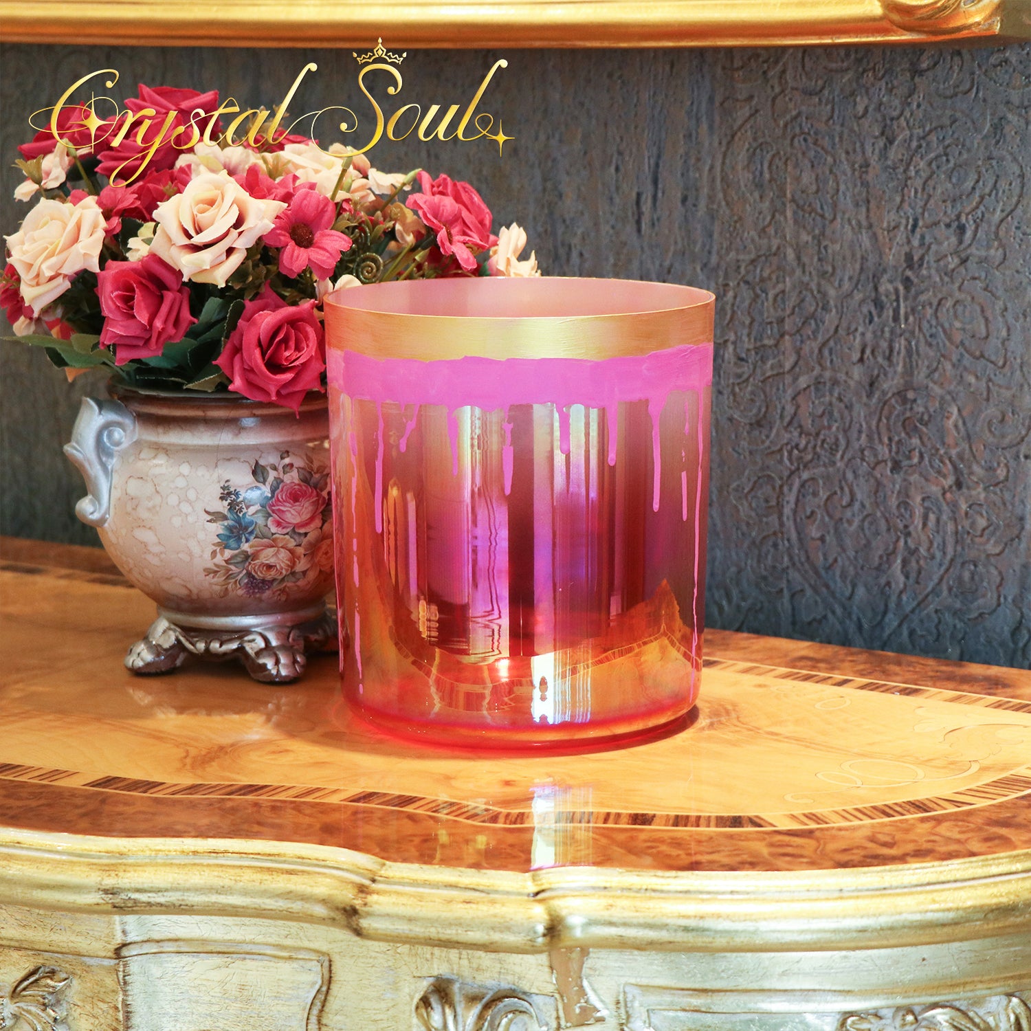 Crystal Soul Spiritual Series Crimson Flame Gilded Glow Alchemy Crystal Bowl