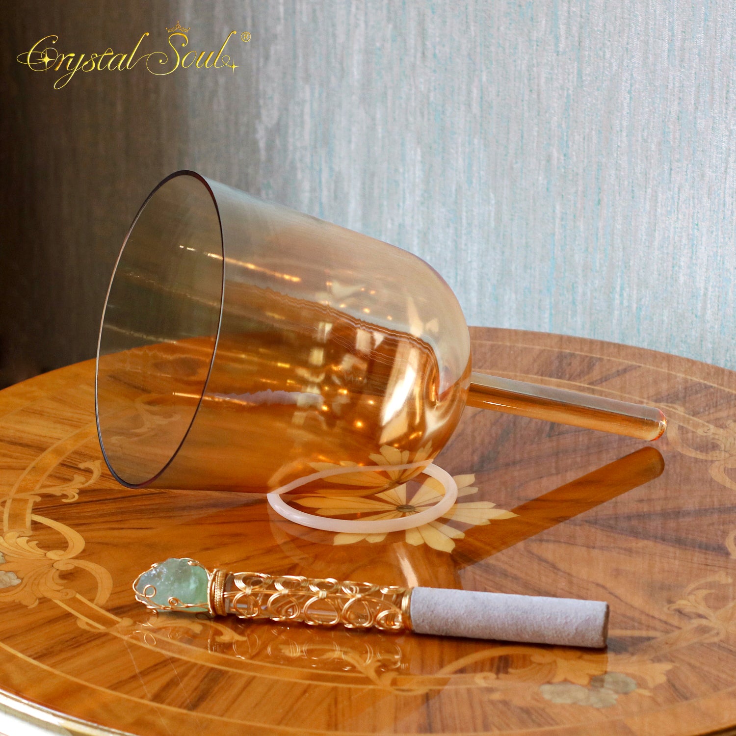 Crystal Soul Buddha Light Sapphire-Yellow Azure Gradient Handheld Alchemy Crystal Bowl