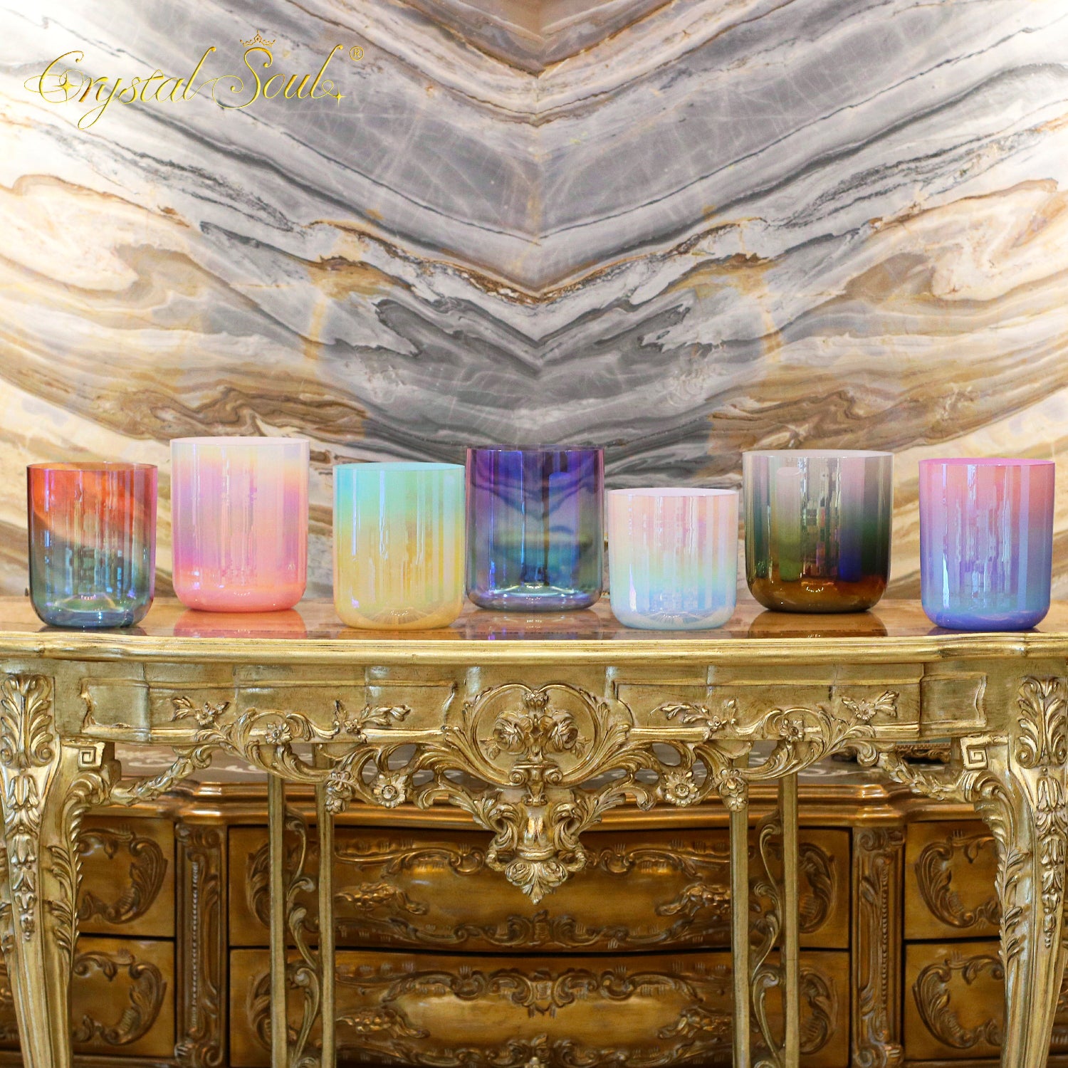 Crystal Soul Colorful Gradient Alchemy Crystal Bowl Set