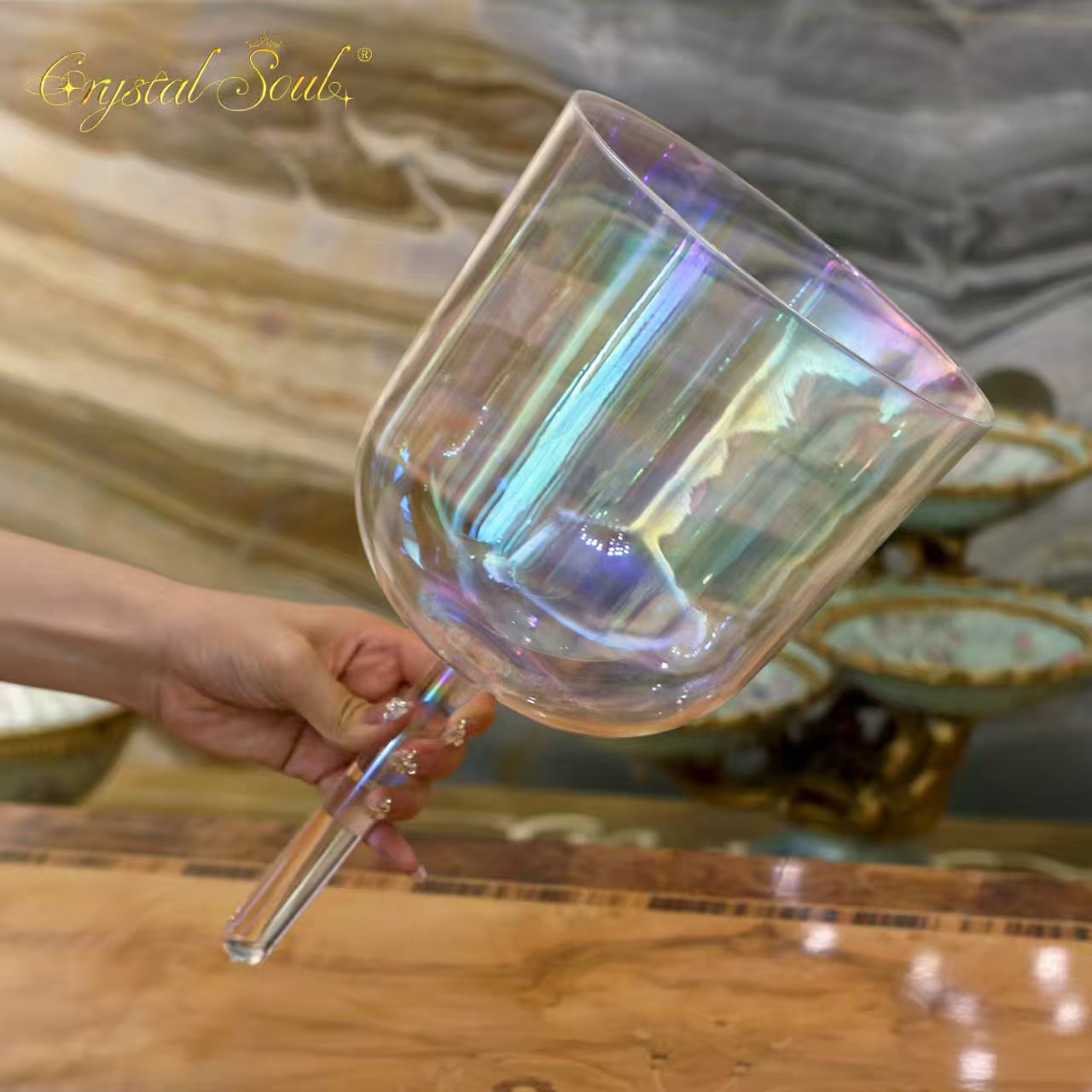 Crystal Soul Clear Aurora Handle Alchemy Crystal Bowl