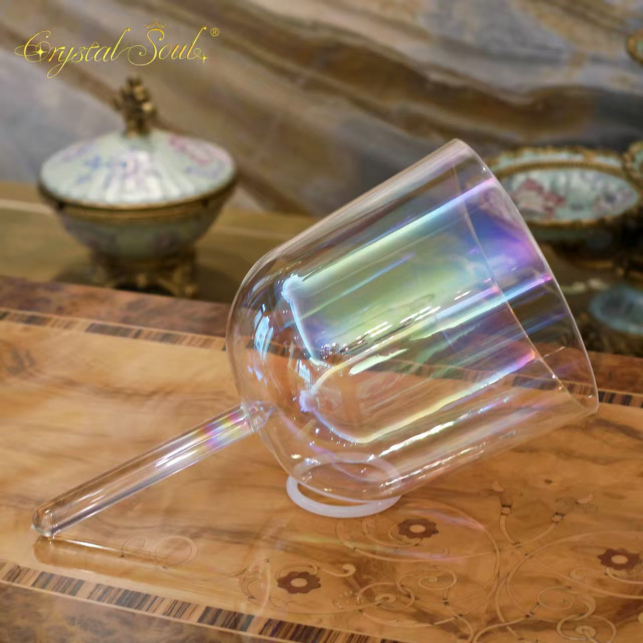 Crystal Soul Clear Aurora Handle Alchemy Crystal Bowl