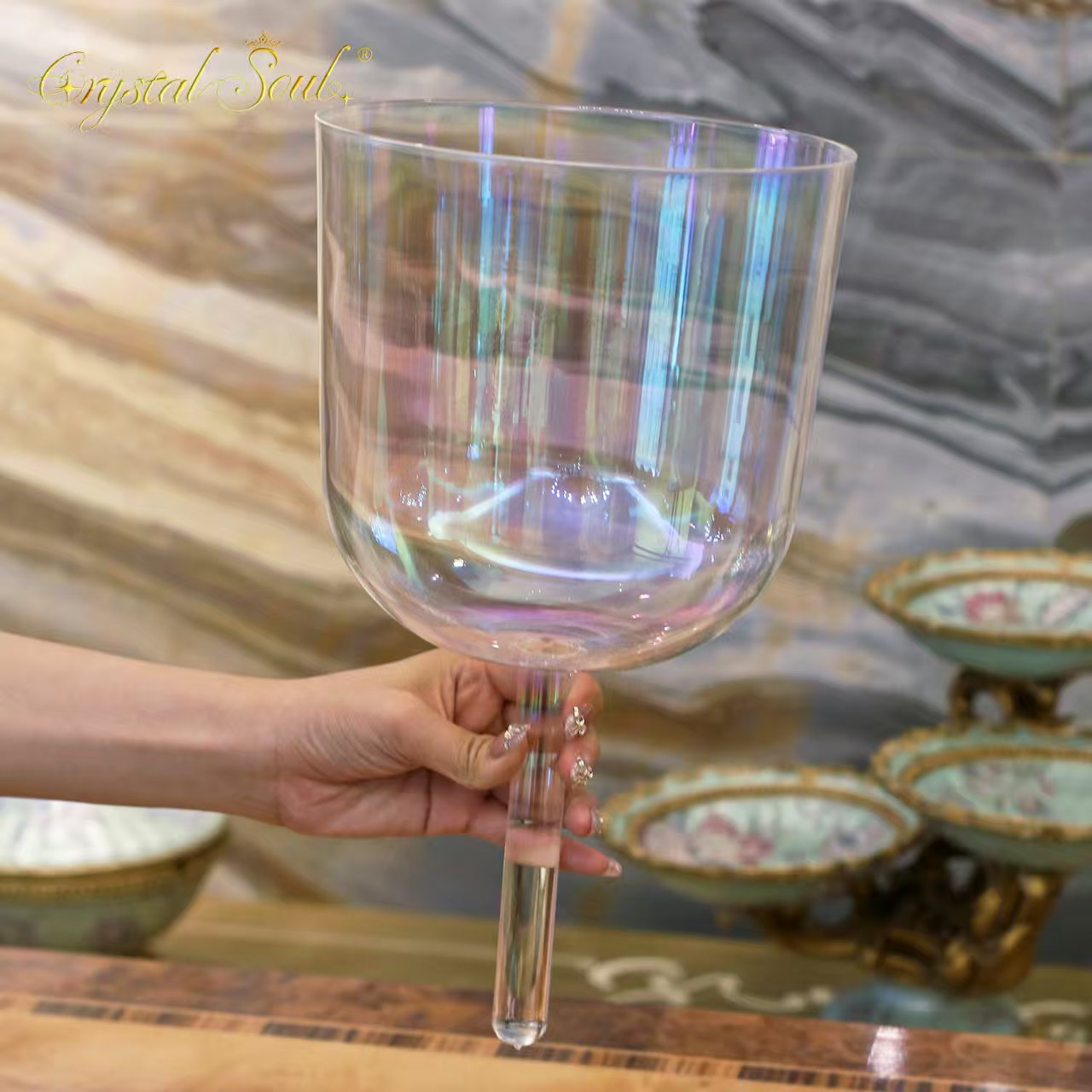 Crystal Soul Clear Aurora Handle Alchemy Crystal Bowl