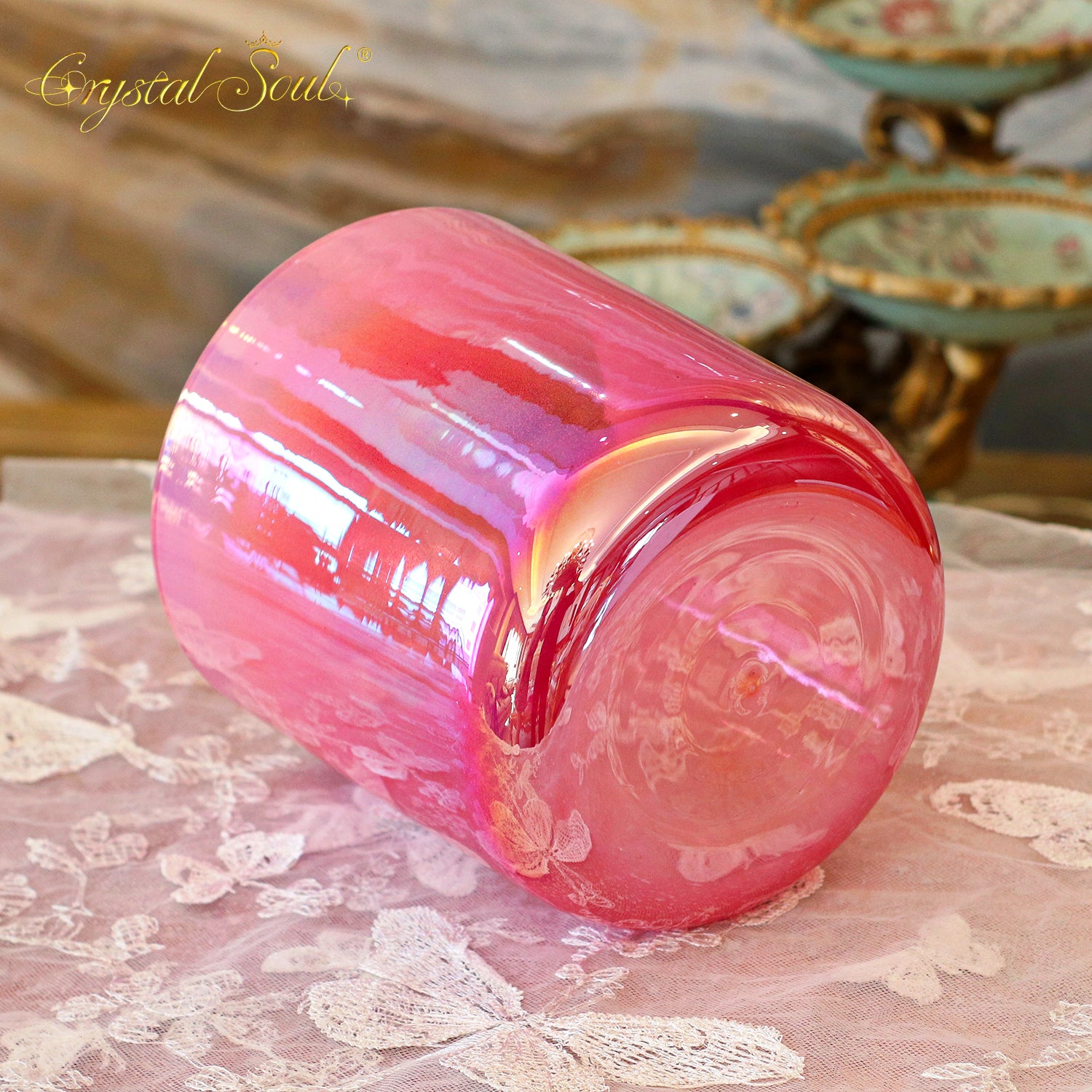 Crystal Soul Rose pink Gradient Aurora Alchemy Crystal Bowl