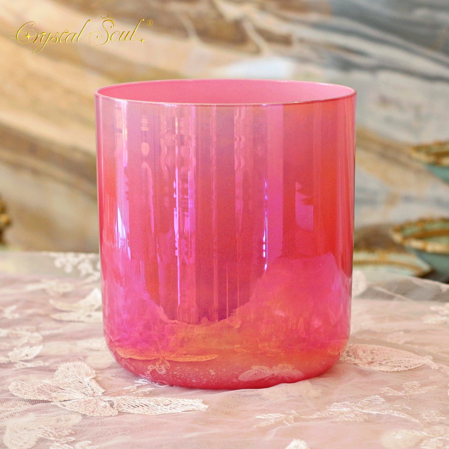 Crystal Soul Rose pink Gradient Aurora Alchemy Crystal Bowl