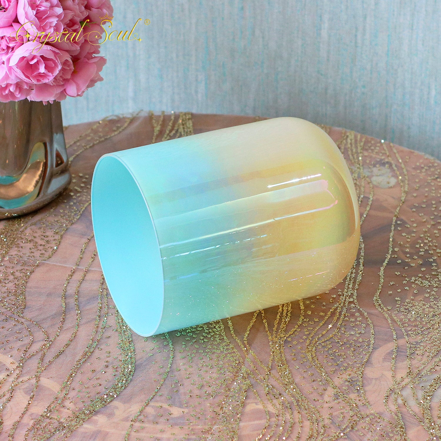 Crystal Soul Milk Yellow Sky Blue Gradient Clear Alchemy Crystal Bowl