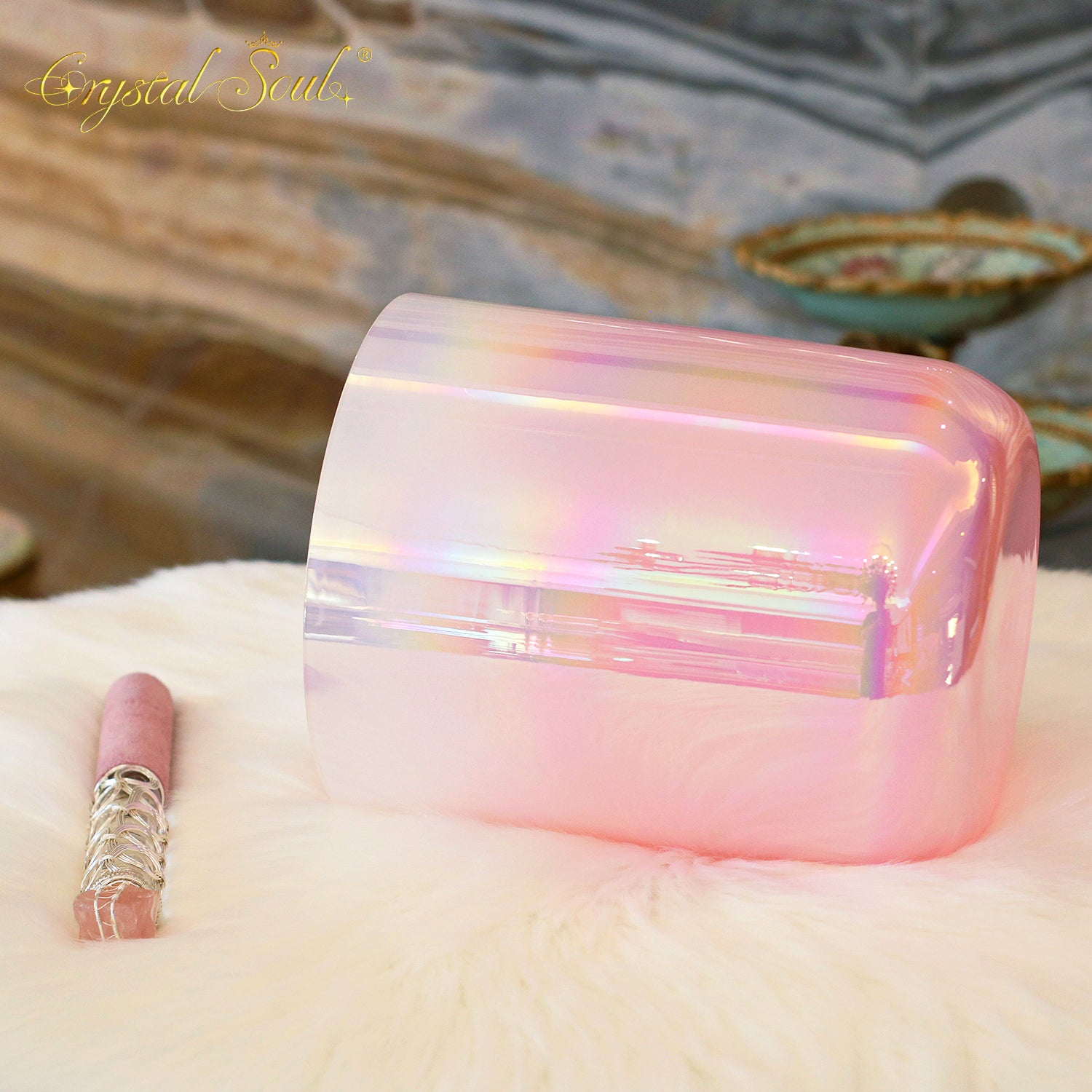 Crystal Soul Romantic Girl Pink Aurora Gradient Clear Alchemy Crystal Bowls