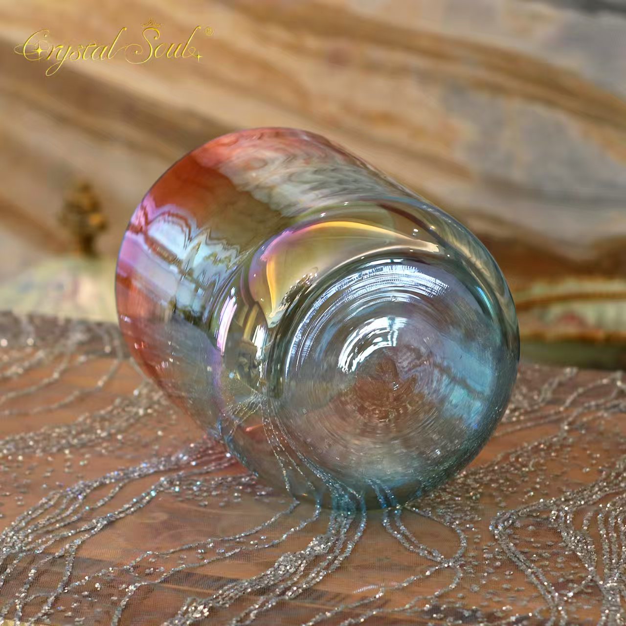 Crystal Soul Red Blue Gradient clear Alchemy Crystal Bowl