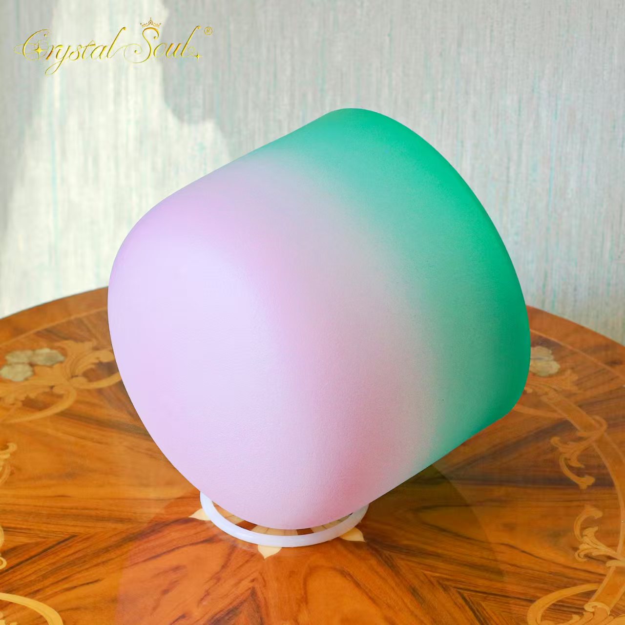 Crystal Soul Pink Green Gradient Frosted Crystal Singing Bowl Customized 432HZ