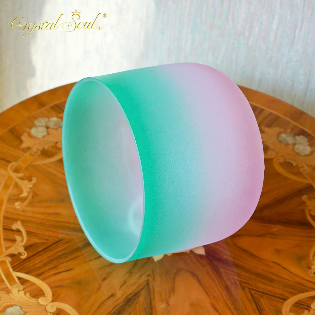 Crystal Soul Pink Green Gradient Frosted Crystal Singing Bowl Customized 432HZ