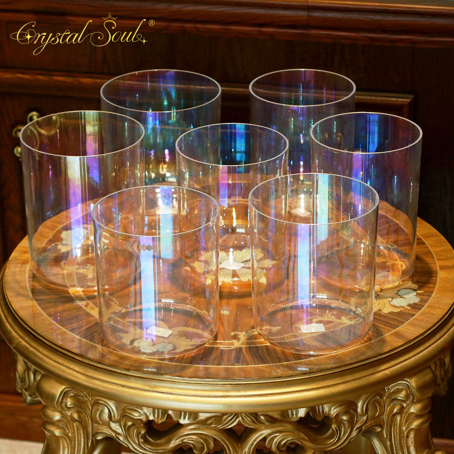 Crystal Soul Clear Aurora Seven Chakra Alchemy Crystal Bowl Set