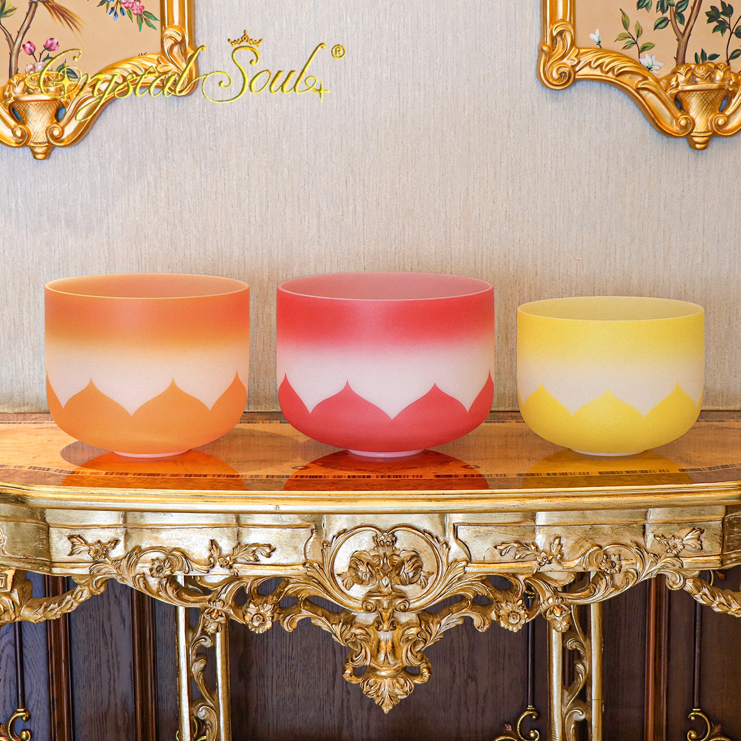 Crystal Soul Classic Chakra Lotus Frosted Crystal Singing Bowl Set