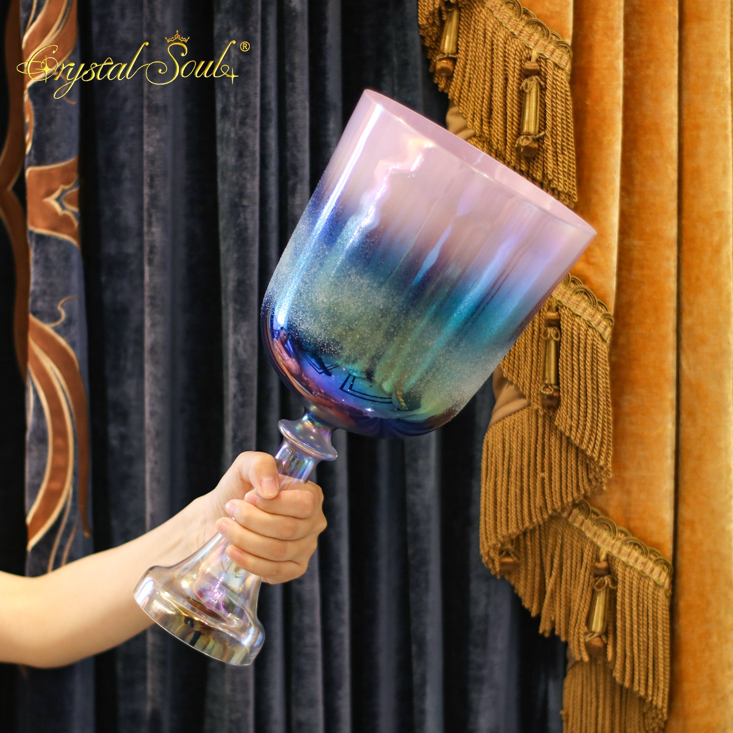 Crystal Soul High Quality Dazzling Sandblasted Purple Aurora Gradient Holy Grail Crystal Bowl