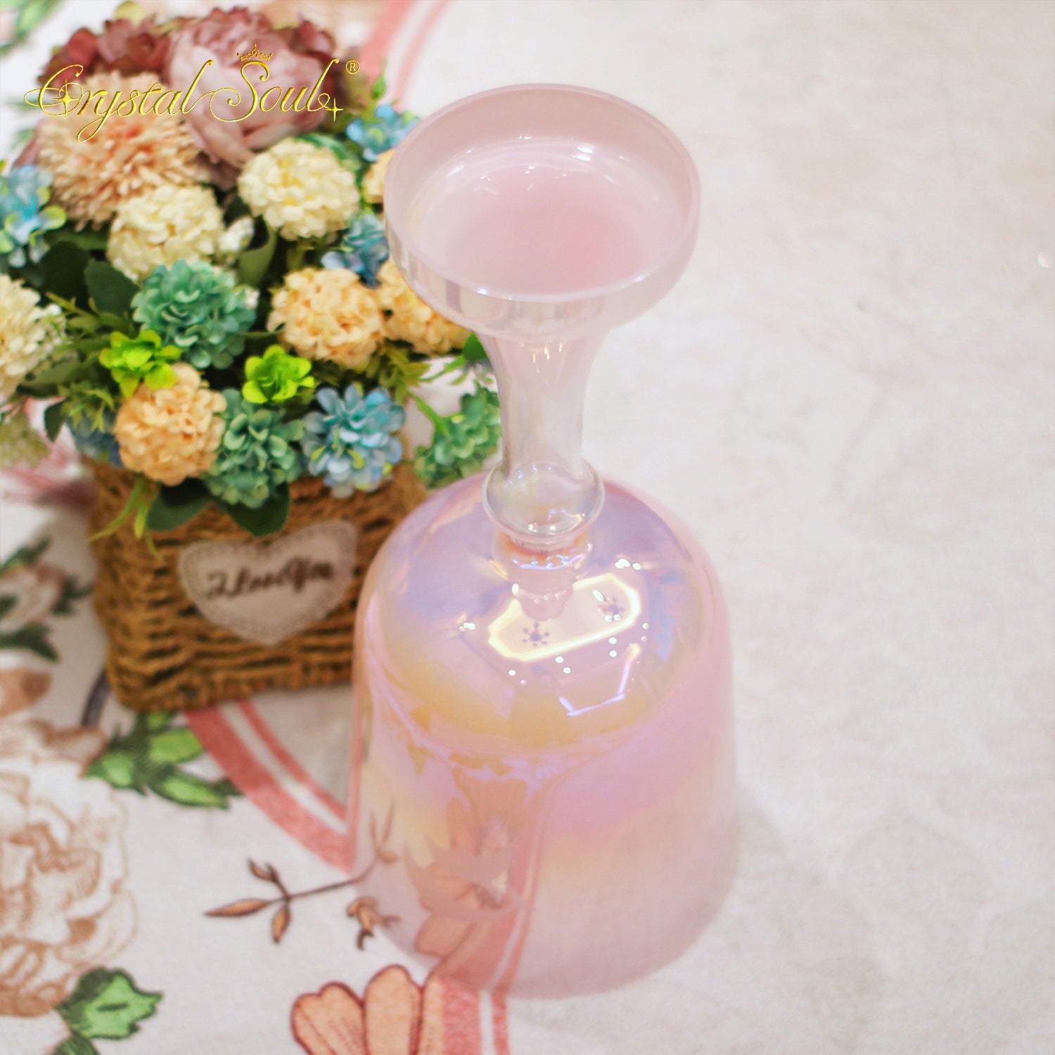 Crystal Soul High Quality Custom Engraved Pink Holy Grail Alchemy Crystal Bowl