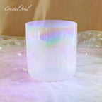White Aurora Alchemy Crystal Bowl with iridescent finish, ideal for meditation and sound healing.