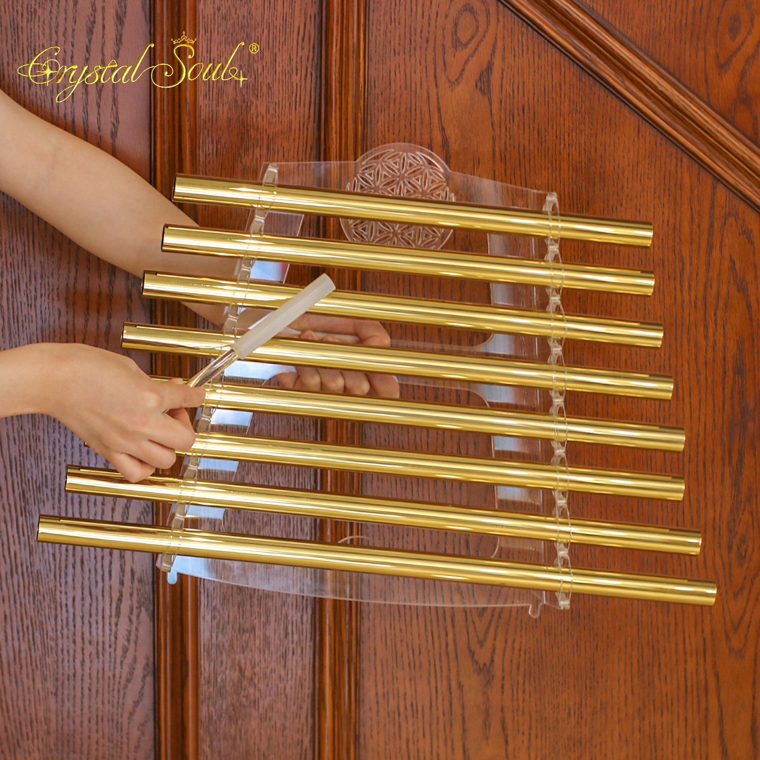 Crystal Soul New Arrivals Metallic Gold Flower of Life Crystal Harp