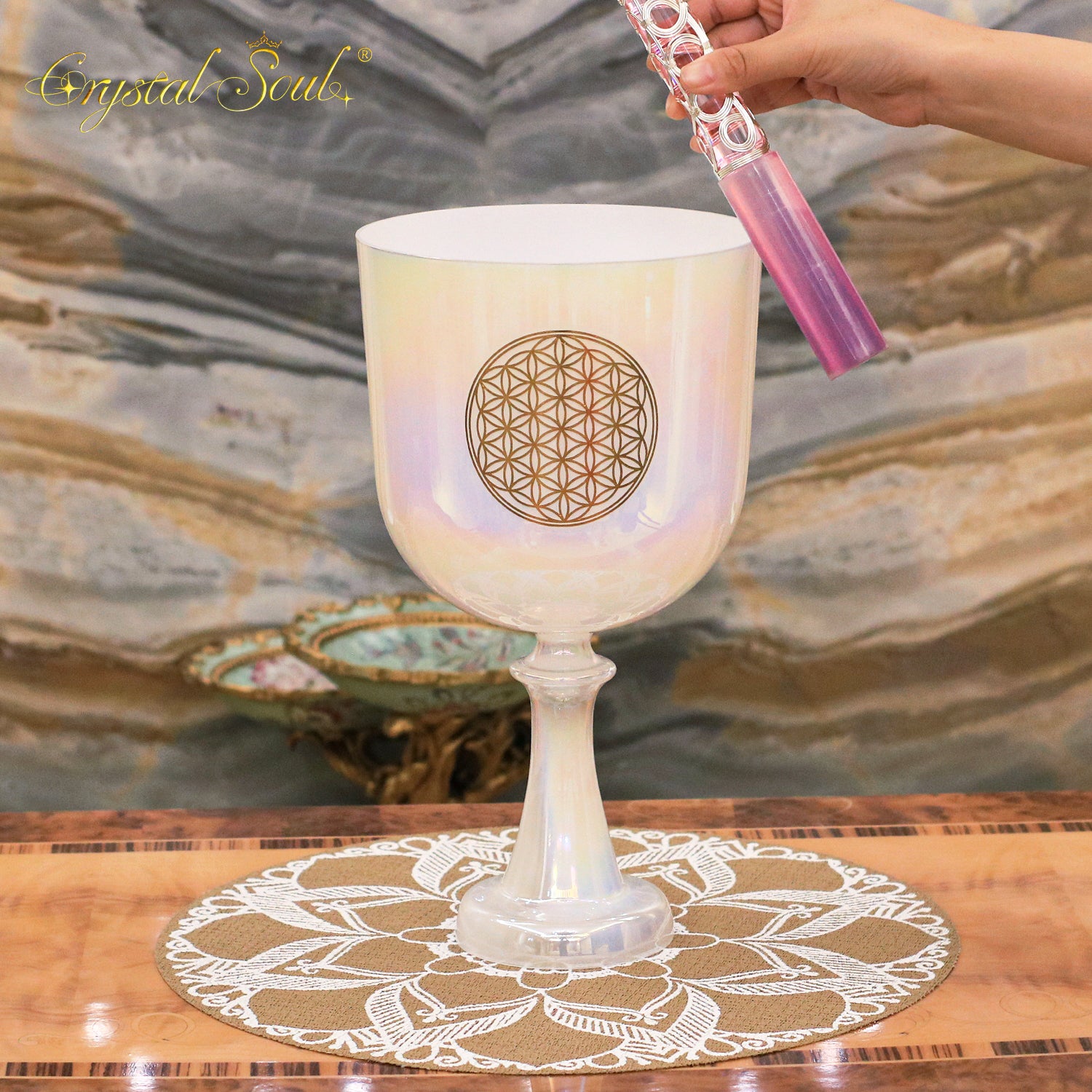 Crystal Soul Flower of Life White Holy Chalice Alchemy Crystal Bowl