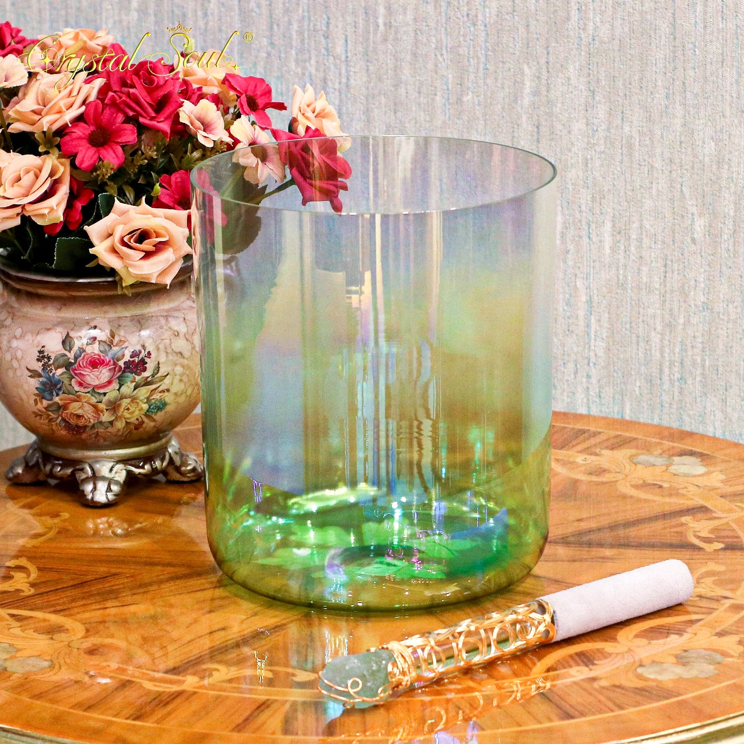 Crystal Soul Classic Chakra Clear Gradient Green Alchemy Crystal Bowl