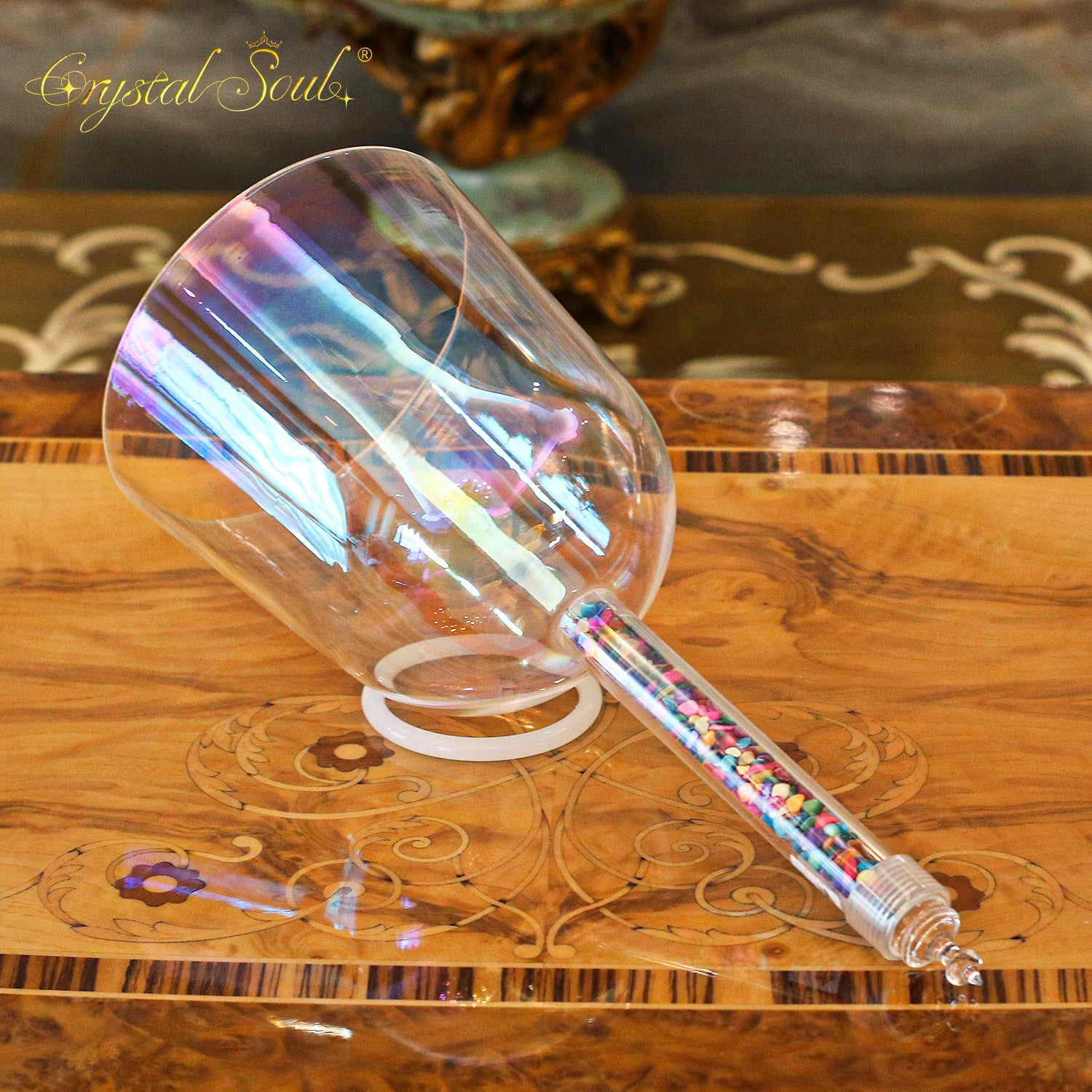 Crystal Soul Superior Design Colorful Shell Clear Aurora Handle Crystal Bowl