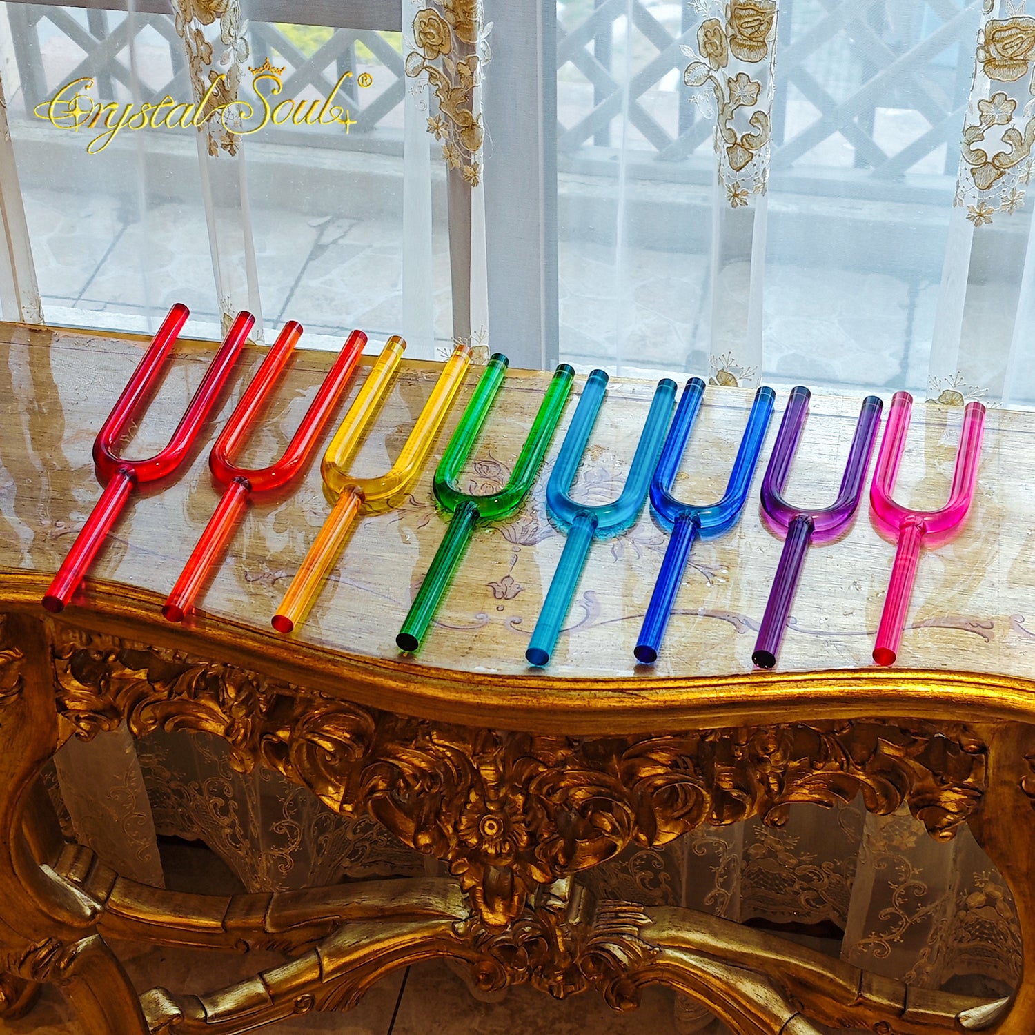 Crystal Soul Set of 8 Colored Crystal Tuning Forks