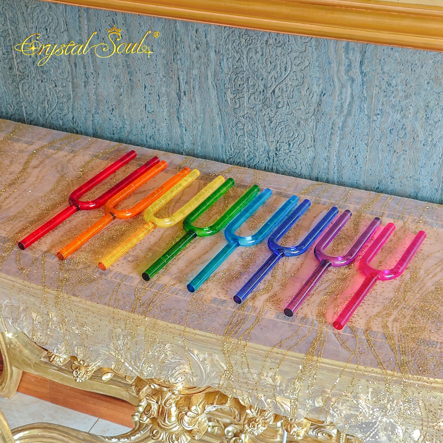 Crystal Soul Set of 8 Colored Crystal Tuning Forks