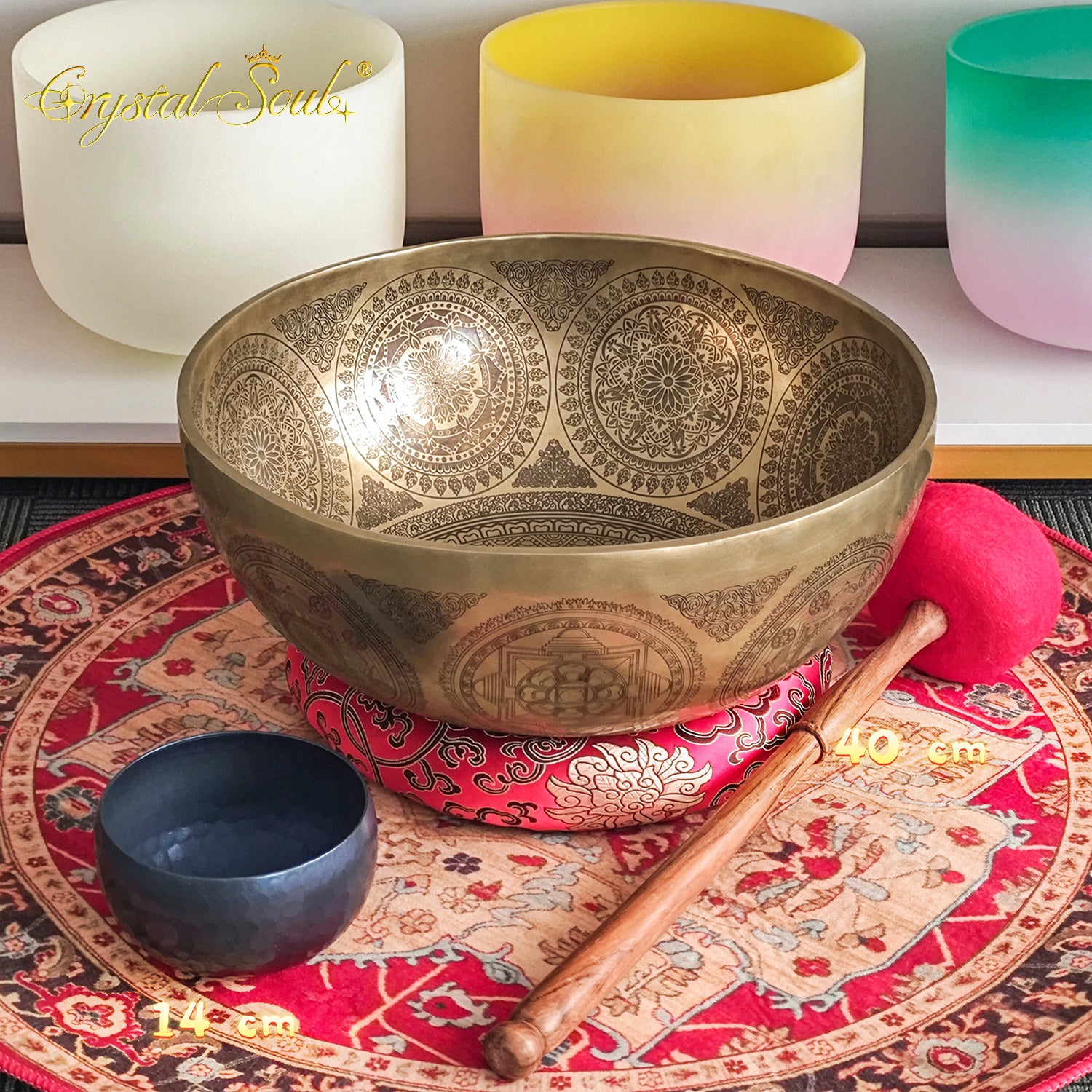 Crystal Soul 40cm Handmade Feet Carved Singing Bowl Standing Bowls