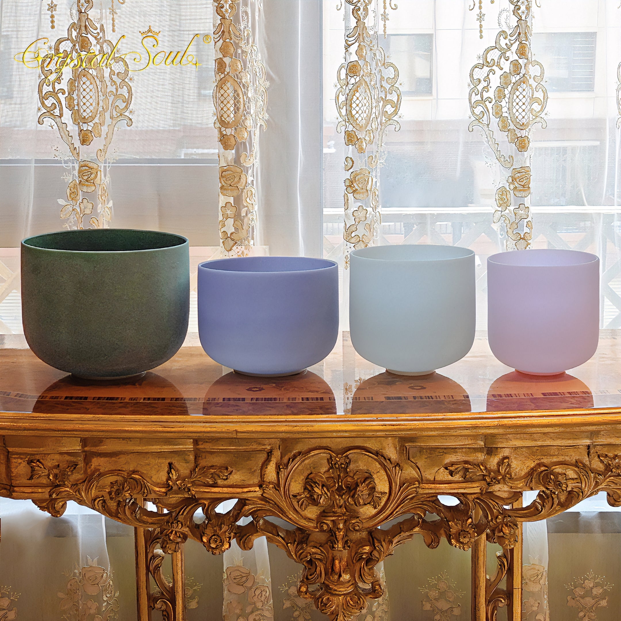 Crystal Soul High Quality Gemstone Fusion Frosted Crystal Bowl Sets