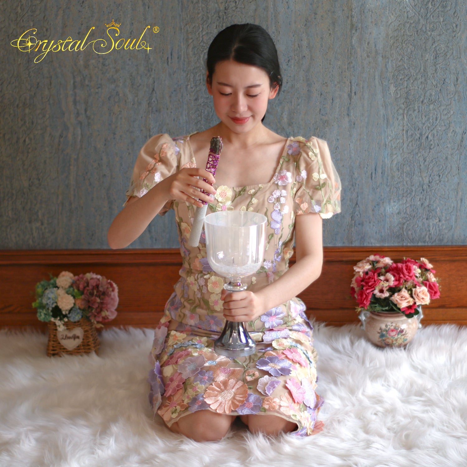 Crystal Soul Black-Gray-Silver-White Pearl Gradient Holy Grail Crystal Bowl