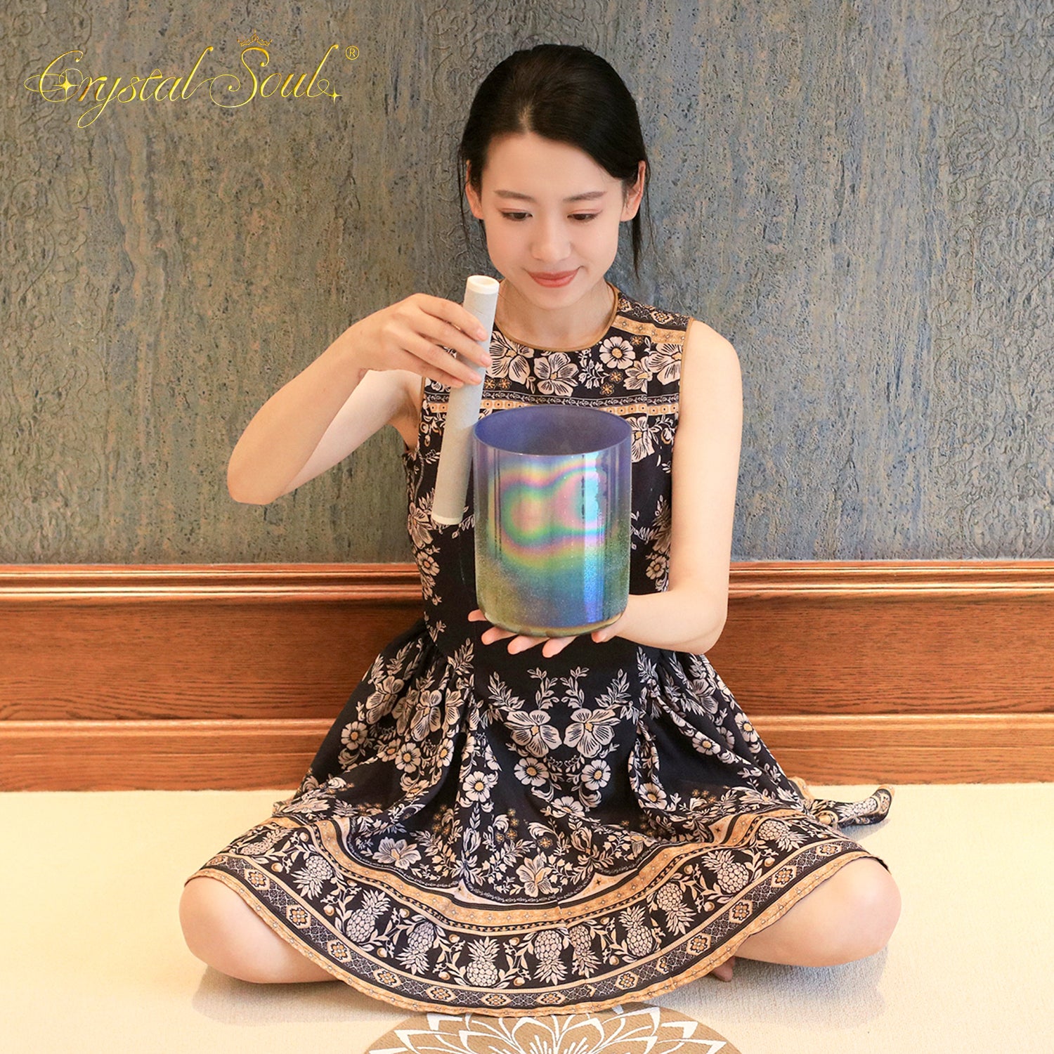 Crystal Soul Latest Cosmic Aurora Sandblasted Purple-Green Aurora Gradient Alchemy Crystal Bowl