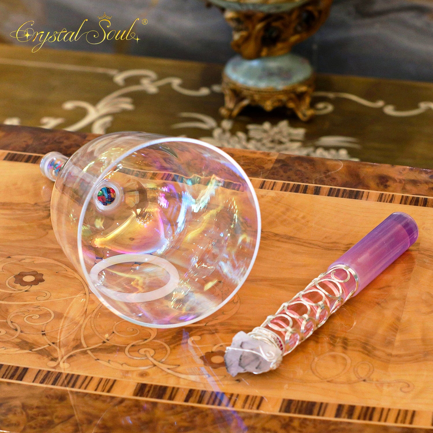 Crystal Soul Superior Design Colorful Shell Clear Aurora Handle Crystal Bowl