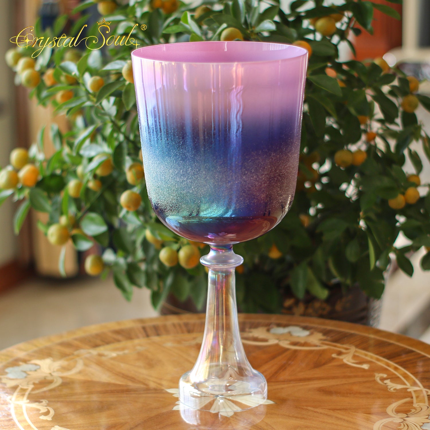 Crystal Soul High Quality Dazzling Sandblasted Purple Aurora Gradient Holy Grail Crystal Bowl