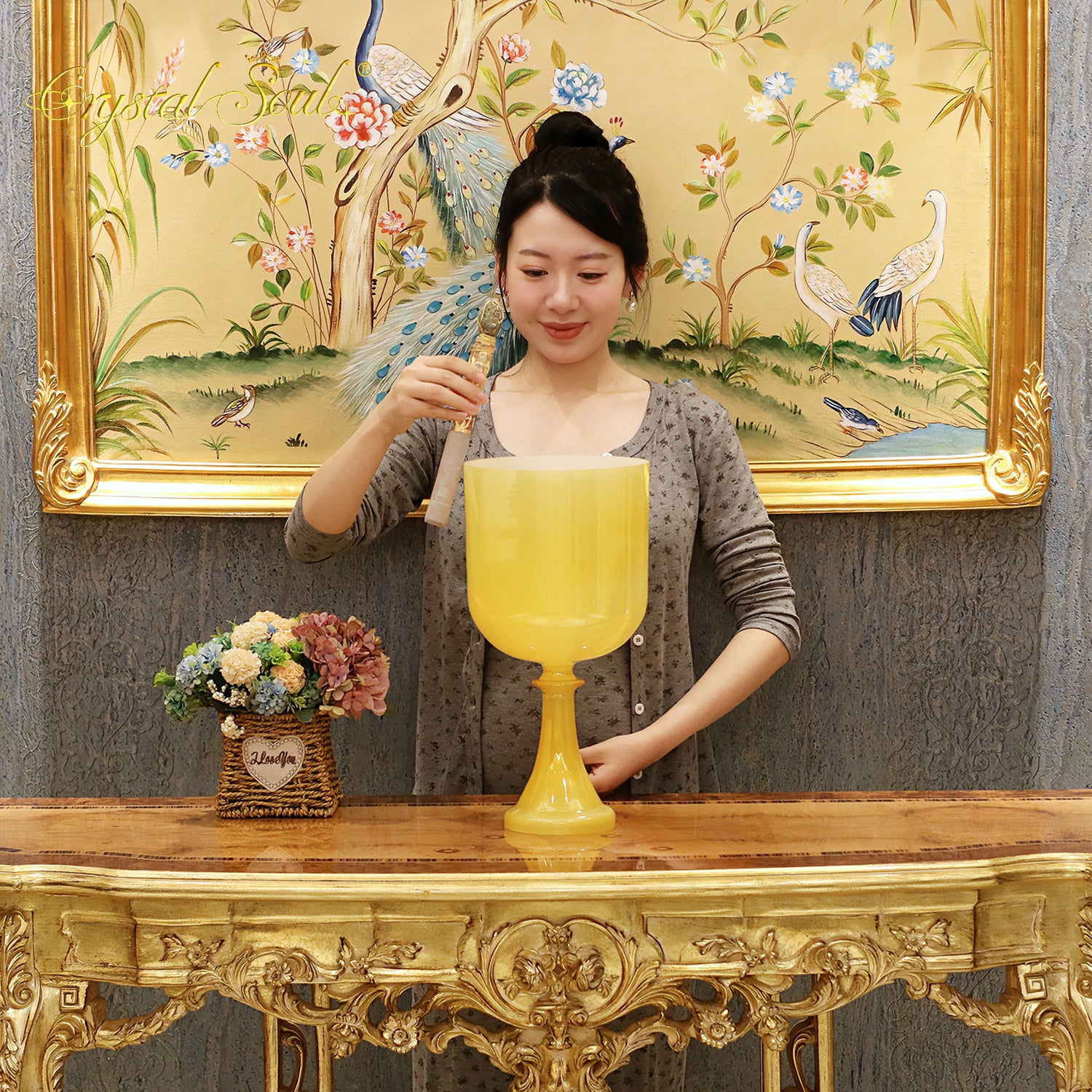 Crystal Soul Glazed Yellow Holy Grail Crystal Singing Bowl