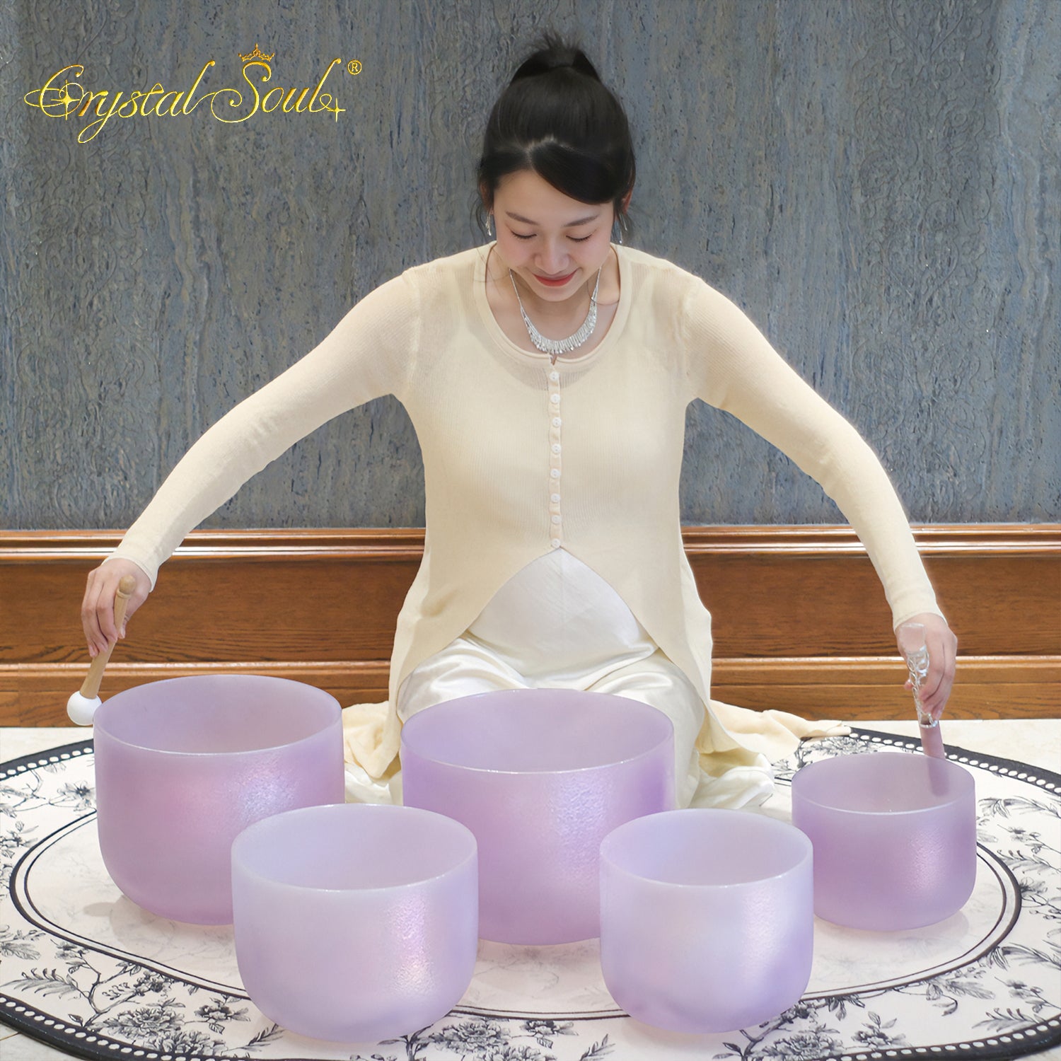 Crystal Soul New Exclusive Design Amethyst Alchemy Crystal Bowl Harmony Set