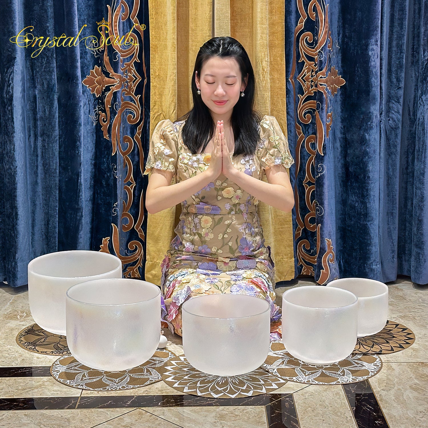 Crystal Soul New Exclusive Design Alchemy Crystal Bowl Harmony Set Precious Metal Alchemy Crystal Bowl