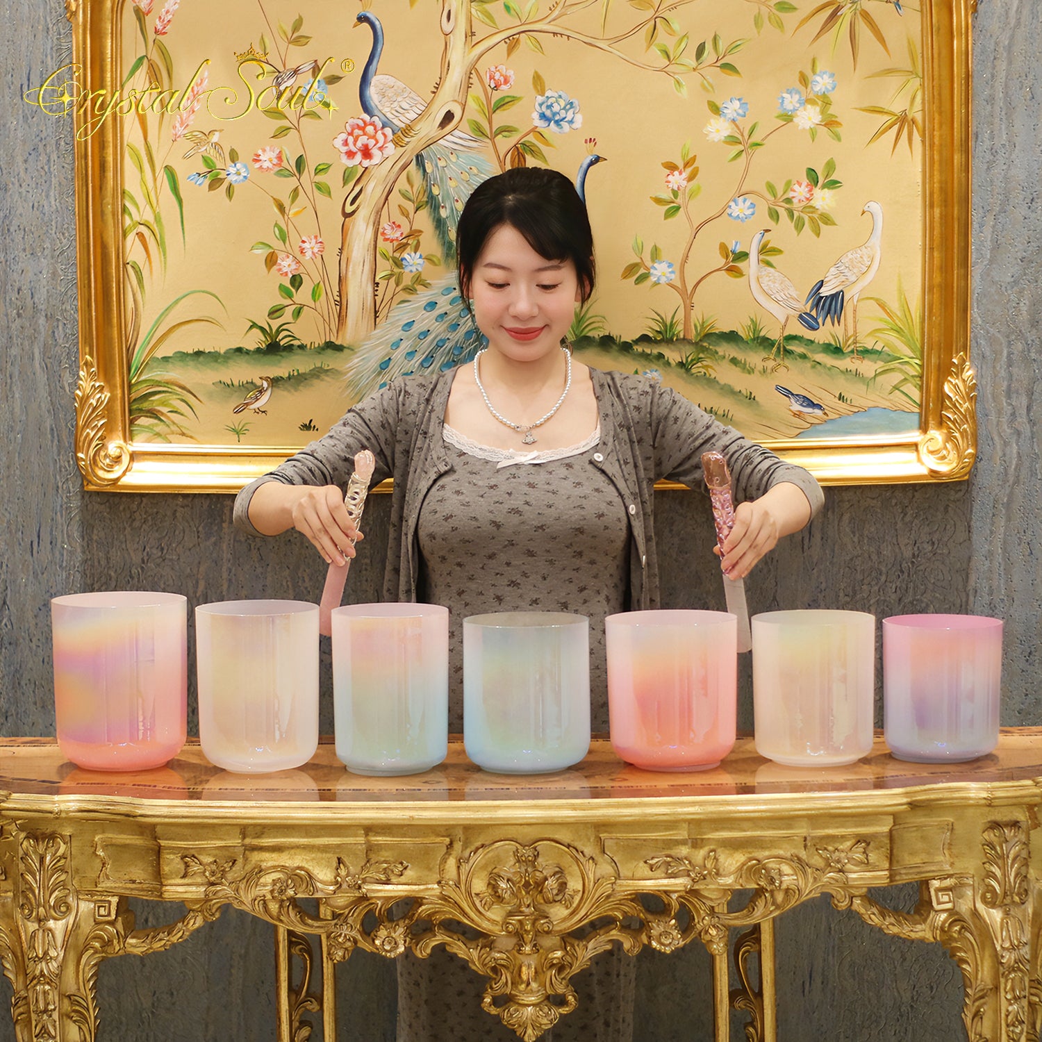 Crystal Soul Superior Design Macaron Pastel Colors Seven Chakra Alchemy Crystal Singing Bowl Harmony Set