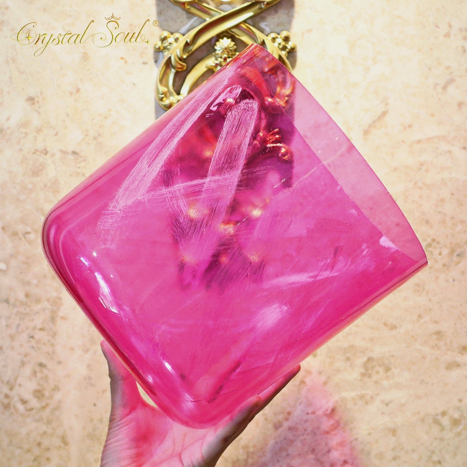 Crystal Soul Superior Design Romantic Aegean Pink Pearlescent Alchemy Crystal Bowl
